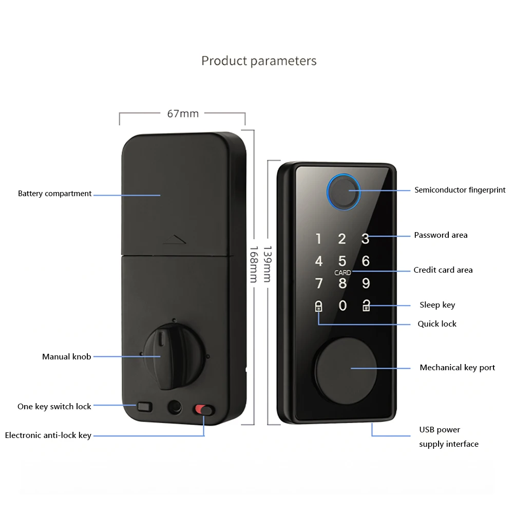 Заблокировать Smart Door Locks App App IC Card Anthitheft Wi -Fi -клавиша клавиатуры отпечатков пальцев Digital Bluetooth вход