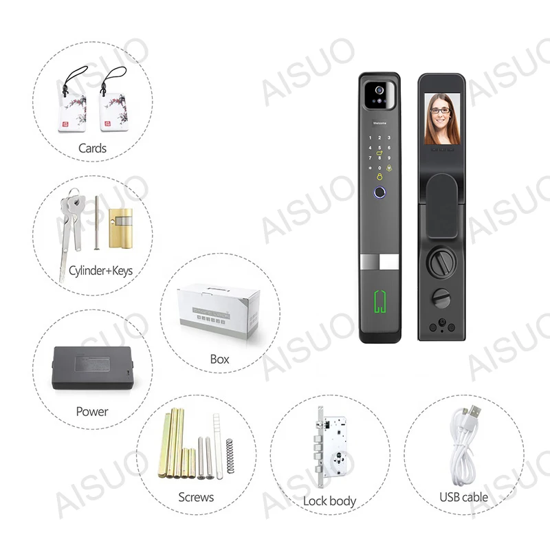 Lås aisuo z8 tuya wifi 3d ansiktsigenkänningslås med kamera fingeravtryck magnet kort lösenord smart automatisk dörrlås