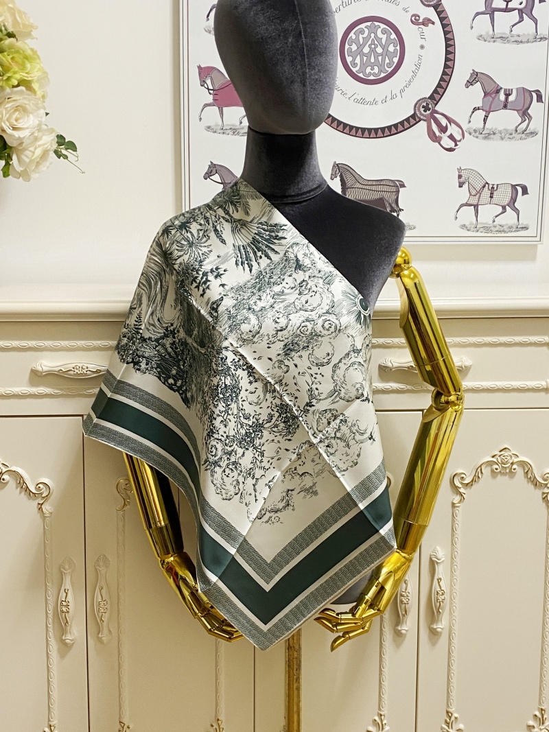 Damesvierkant sjaals sjaals 100% twill zijden materiaal groene printbrief bloemen patten maat 90 cm -90 cm
