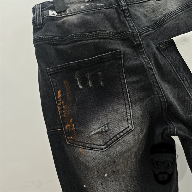 High Quality Men's Jeans Fashionable Slim Fit and Fistressed Pants Black Blue