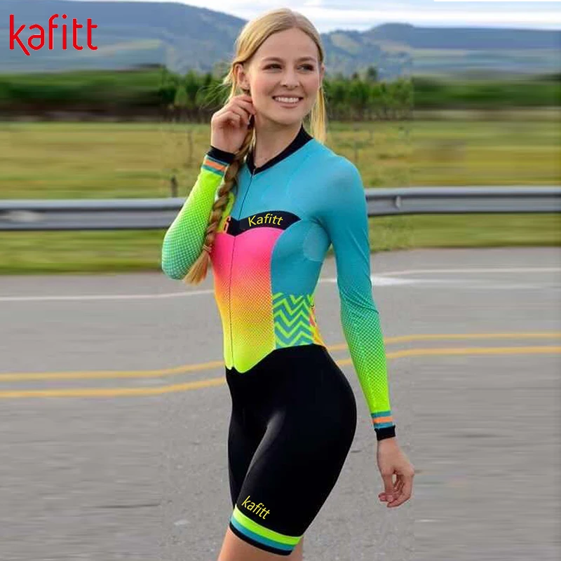 Clothings Kafitt Women's professional triathlon cycling bodysuit roupa de ciclismo feminino onepiece women's jumpsuit sweatshirt pro