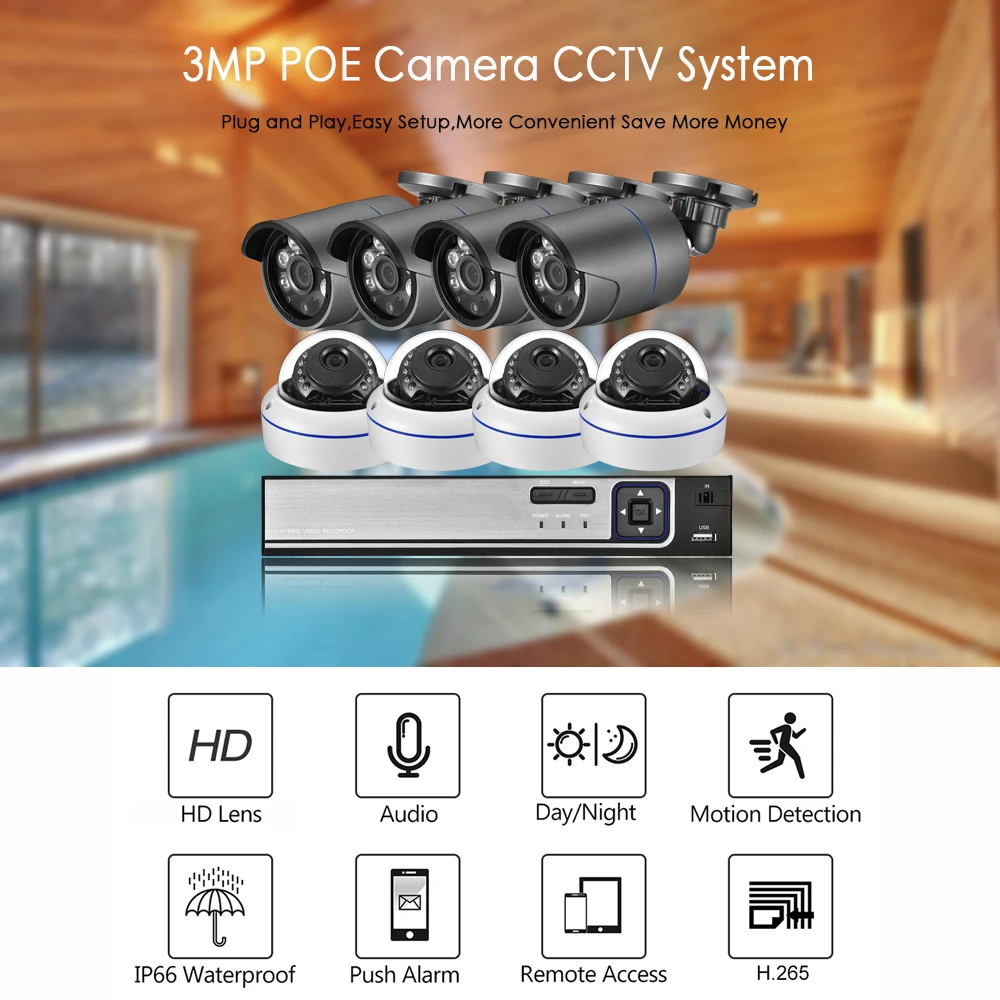 System Azishn Outdoor Waterproof Camera 8CH 5 MP NVR Audio CCTV Security Zestaw nadzoru