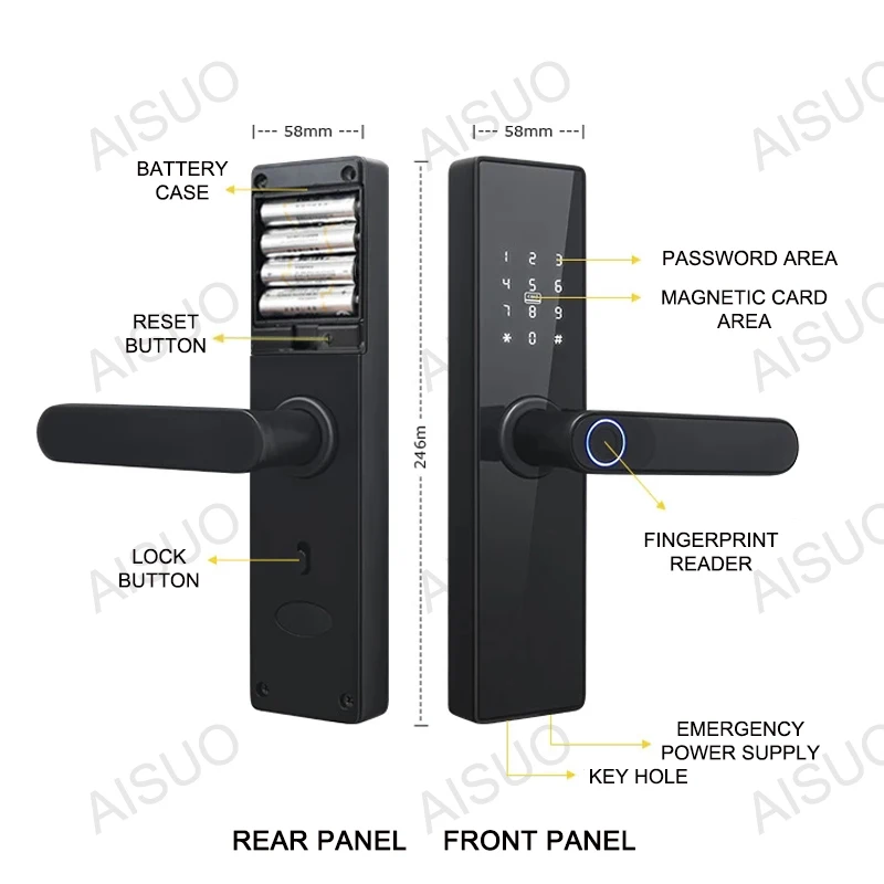 Control AISUO Bluetooth TT Bloqueo de huellas dactilares Contraseña magnética Contraseña Llave de desbloqueo remoto Contraseña temporal Home Lock de puerta inteligente