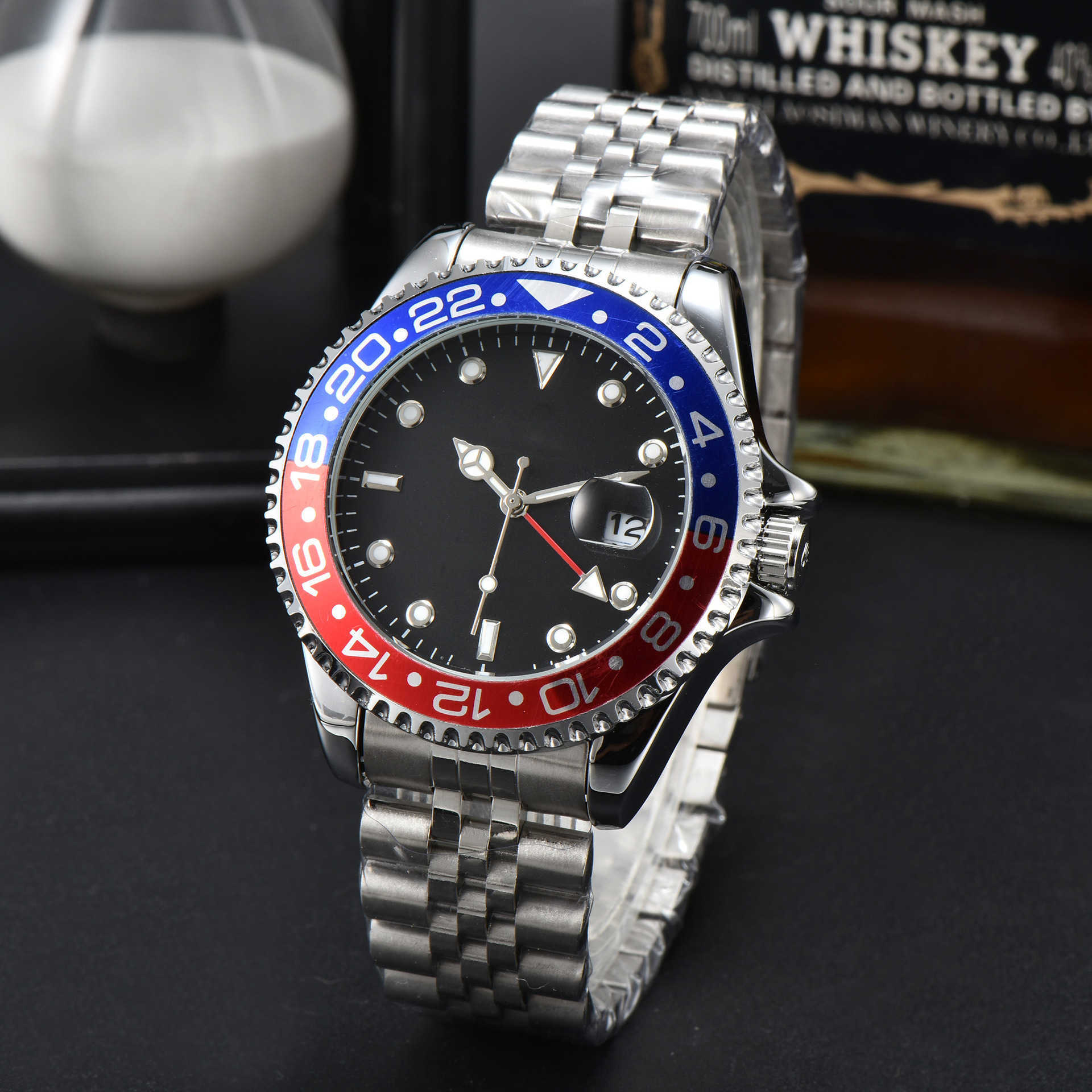 Designer Lao Family Mens Quartz Hot Vendre Alloy Watch Calendar Red Full Cola Anneau