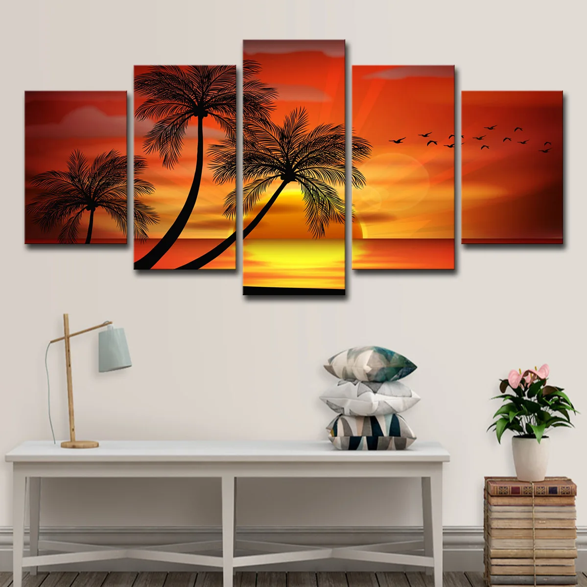 5 pannelli Sunset Sea Paradise Coconut Tree Decorazione la casa dipinto poster e stampe paesaggistica decorazioni soggiorno senza cornice