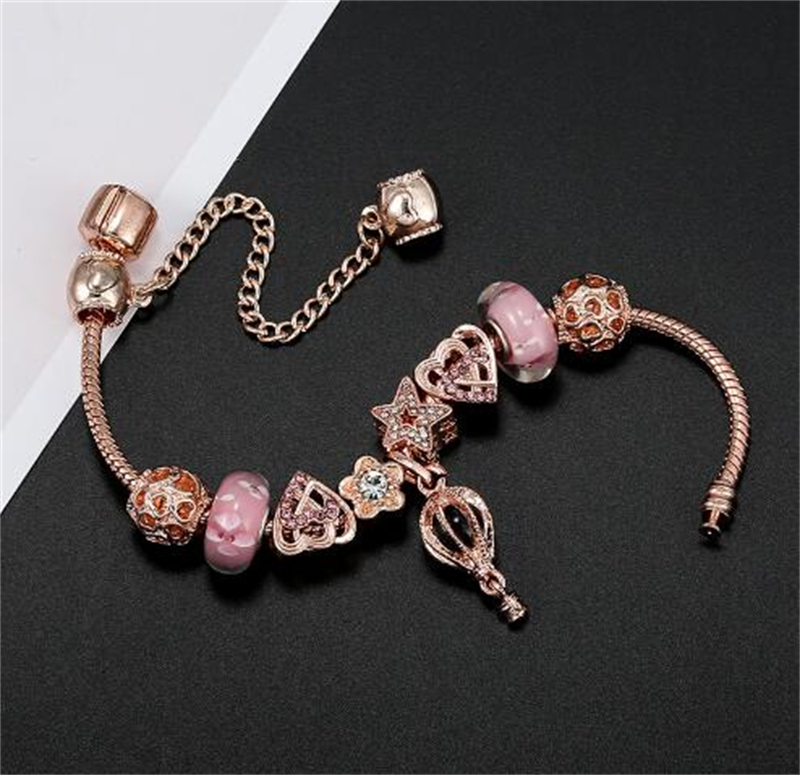 Beaded Bracelet High Quality Rose Gold Pink Silver Charm Beaded Cherry Red Heart Bracelet Crystal Iris Handmade DIY Bracelet For Women Bracelet Gift