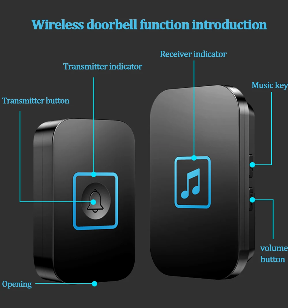 Doorbell Wireless Doorbell Waterproof One For Two And One For One Wifi Pager Smart Home Electronic Music Doorbell Household Door Bell