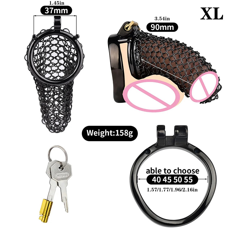 Flexible Metal Net Chain Ventilated Chastity Device for Men BDSM Bondage Stainles Steel Ergonomic Design Cock Penis Mesh Locked Cage Adult Male SM Game Sex Toys