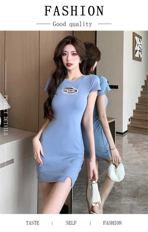 Work Dresses designer 2024 summer new niche design short sleeved t-shirt dress for women French spicy girl with a slim waist and skirt trend IP4I