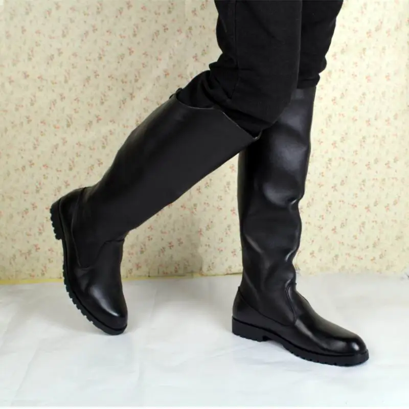 Сапоги модные мужские черные коленные ботинки британская спинка на молнии на молнии