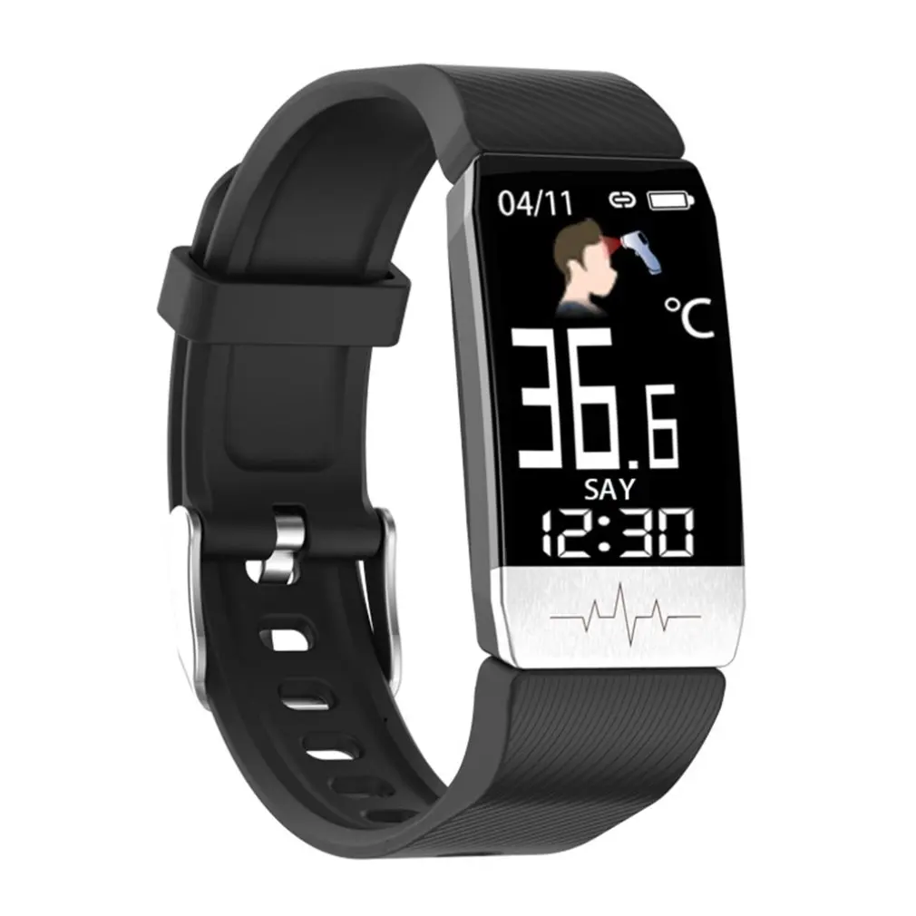 Bekijkt T1 Smart Watch Body Temperaty ECG Fitness Watch Heart Rate Monitor Music Control Sport Band SmartWatch voor iOS Android