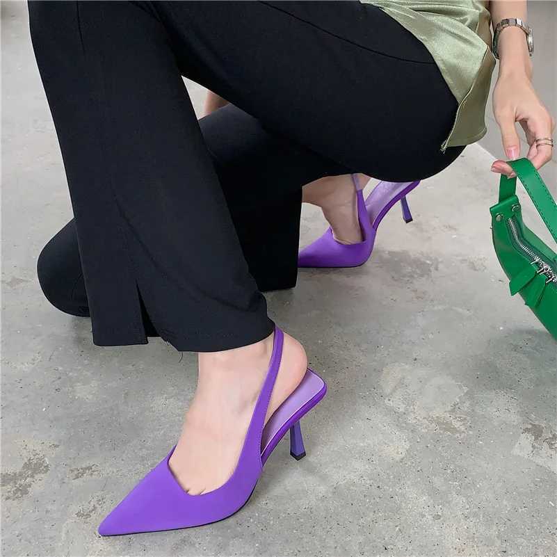 Chaussures habillées Za Femme Summer 9cm Sandales à talons de haut Fétichisme mince Sling Purple Green Mule Copy Designer H240403UA51