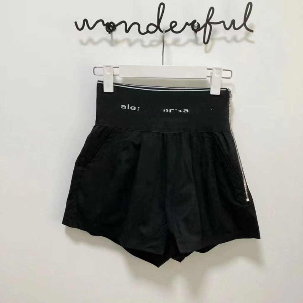 Women's high waist elastic band letter print logo loose wide leg wide zipper shorts SMLXL