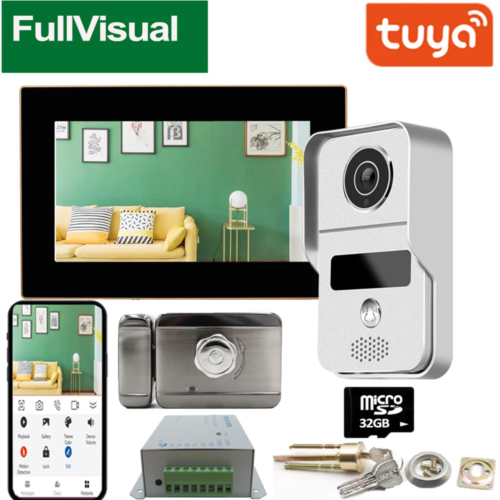 Intercom FullVisual Touch Screen da 7 pollici 1080p Tuya Smart Life WiFi Video Porta Telefono wireless con campanello elettronico