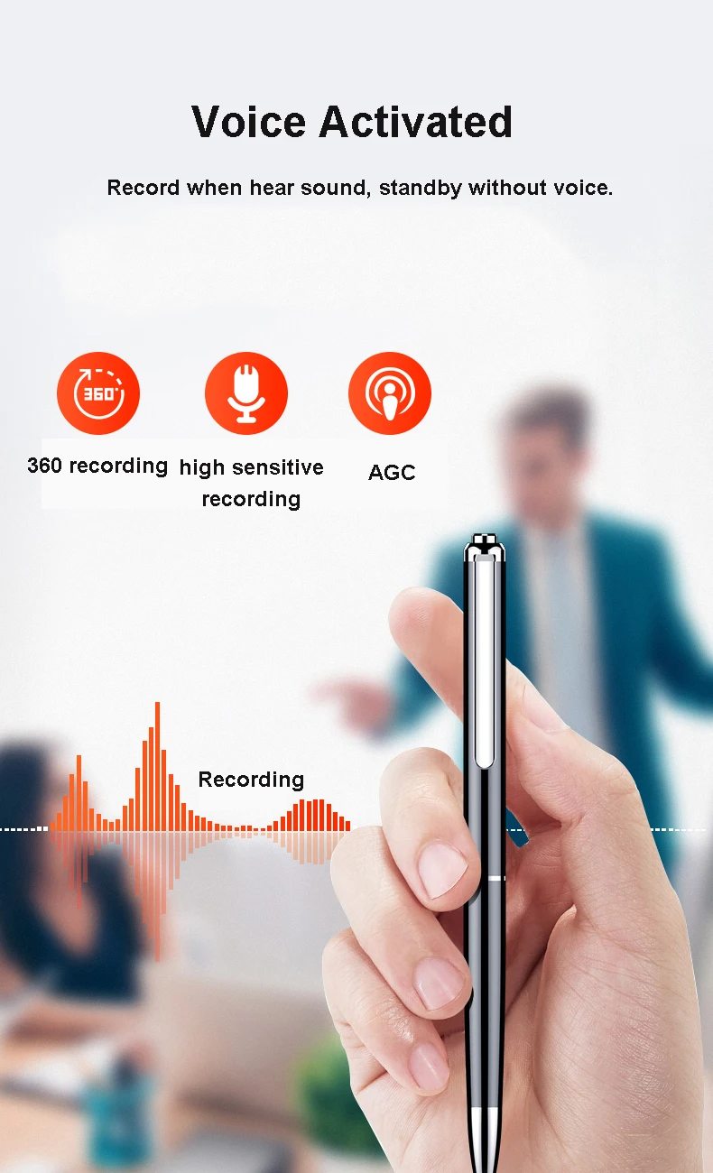 Enregistreur d'enregistrement portable Pen 16 Go 32G 64G Enregistreur vocal professionnel pour rencontrer Dictaphone Digital Sound Record Device