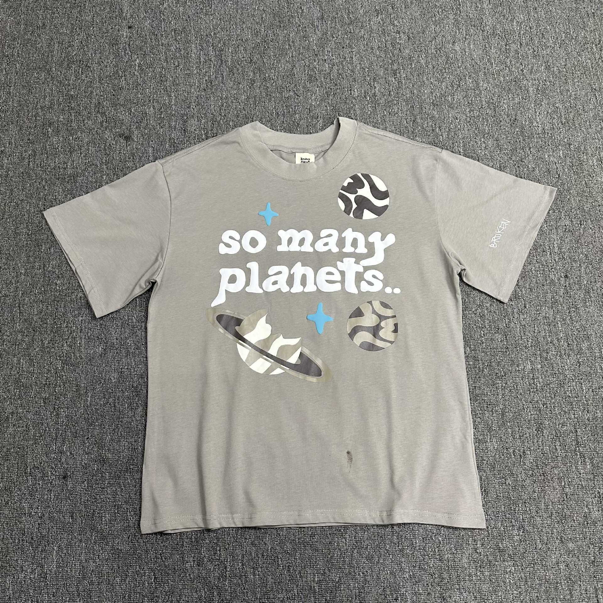 Trendig varumärke trasig planet bp skum bokstaven mens ren bomull kortärmad t-shirt sporttröja tee