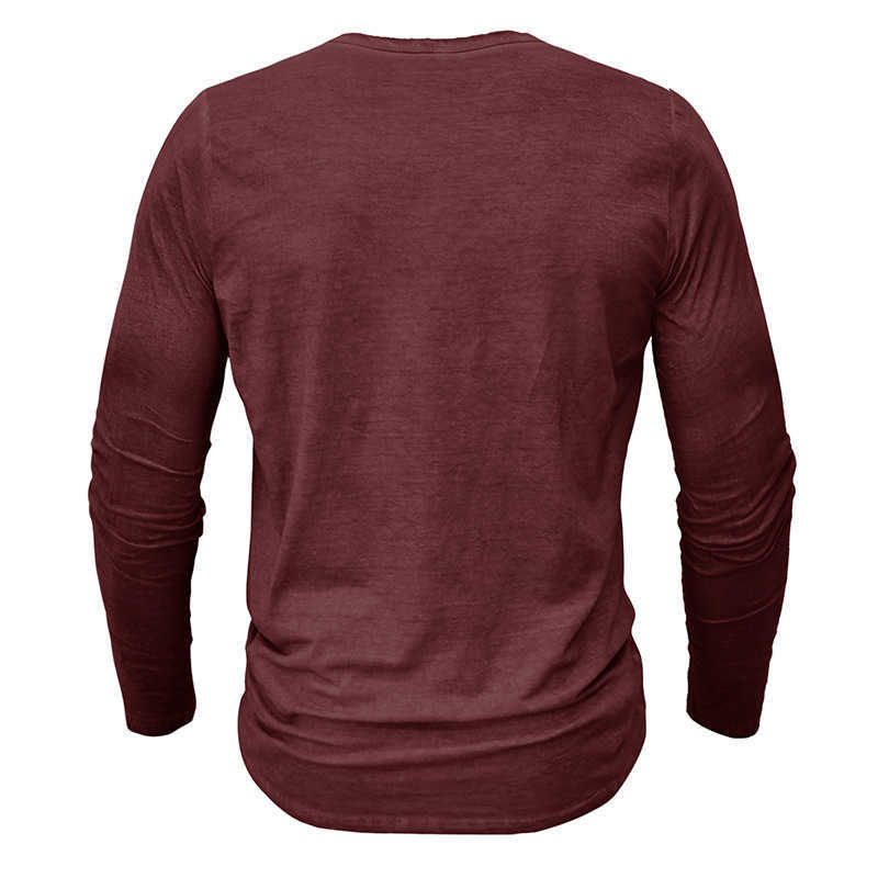 Mens Antique Henley Shirt Long Sleeved T-shirt Button Washed Worn V-neck