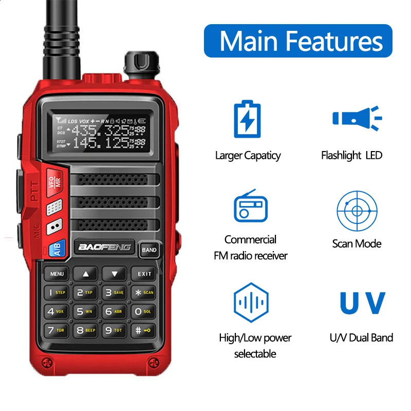 Baofeng UV5R plus 15W UHFVHF Tripower Walkie Talkie 50 km USB Långtyguppgradering av UV 5R UV10R S9 Two Way Radio 240326