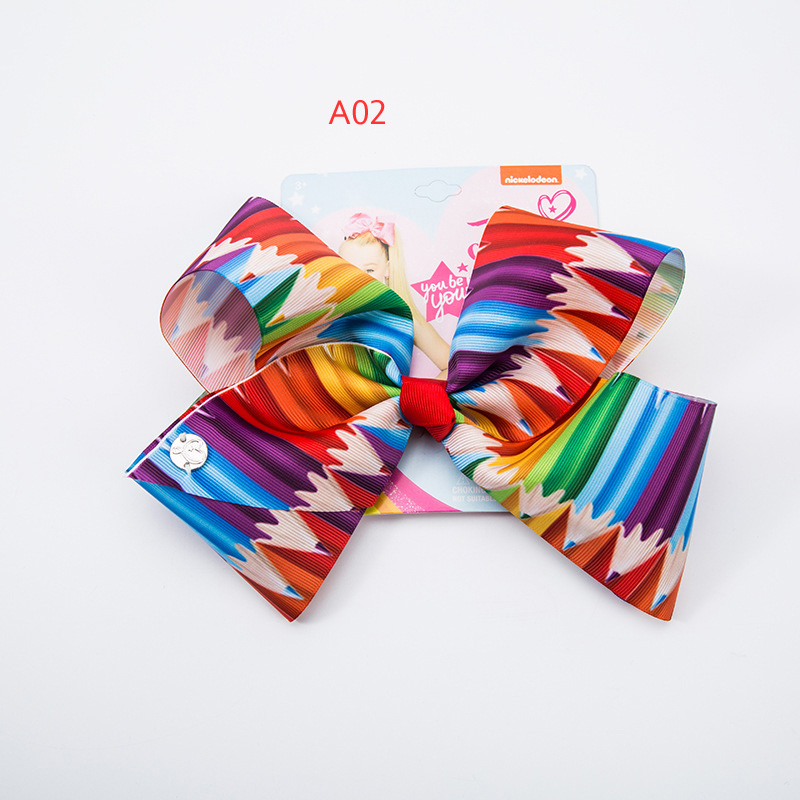 Hair Accessories Rainbow 8-inch Bow Children's oversized ribbed print Hair Clip with card Kids Hair Clips Holidays gifts girl's hairpinsfor holiday parties