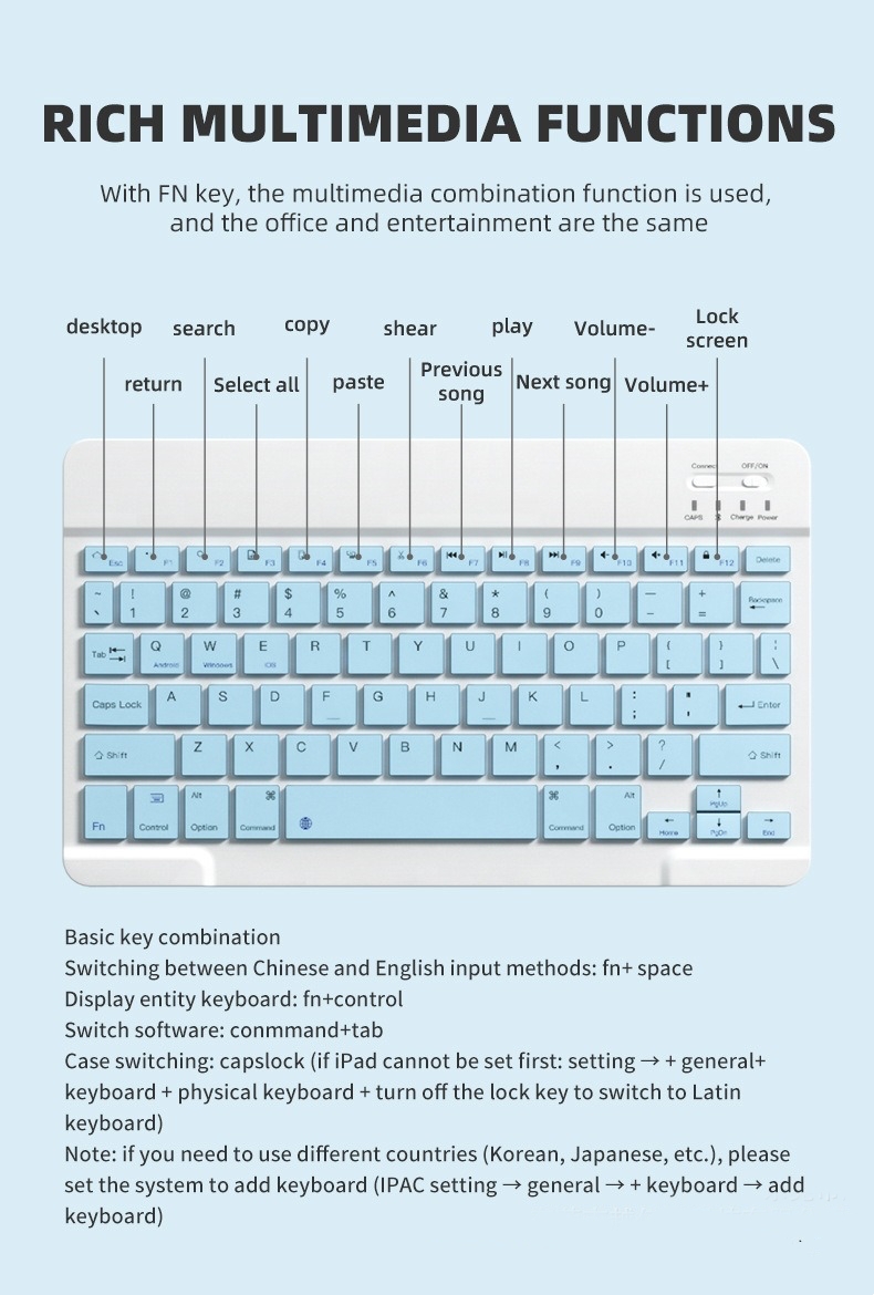 Computer Accessories Portable Mini Wireless Keyboard for Tablet, Wireless Gaming Keyboard, computer multimedia keyboard for pad computer