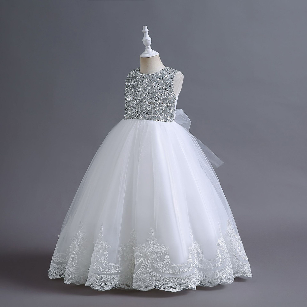Tatlı Beyaz Mücevher Kızın Doğum Günü/Parti Elbiseleri Kız Pageant Elbiseleri Çiçek Kız Elbiseler Kızlar Günlük Etekler Çocuk Giyim SZ 2-10 D405202