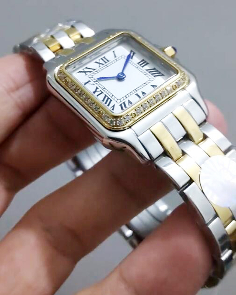 Fashion Full Brand Wrist Watch Woman Girl 27mm 22mm Square Diamond Stainless Steel Metal Band Luxury AAA Tank Quartz Clock CT 55