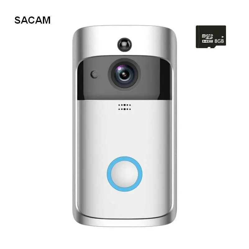 Telefon SACAM Inteligentny wideo Doorbell Bezprzewodowy dom Wi -Fi Security Camera Bezpłatna serwis w chmurze 8G SD karta Twoway Nocność Vis