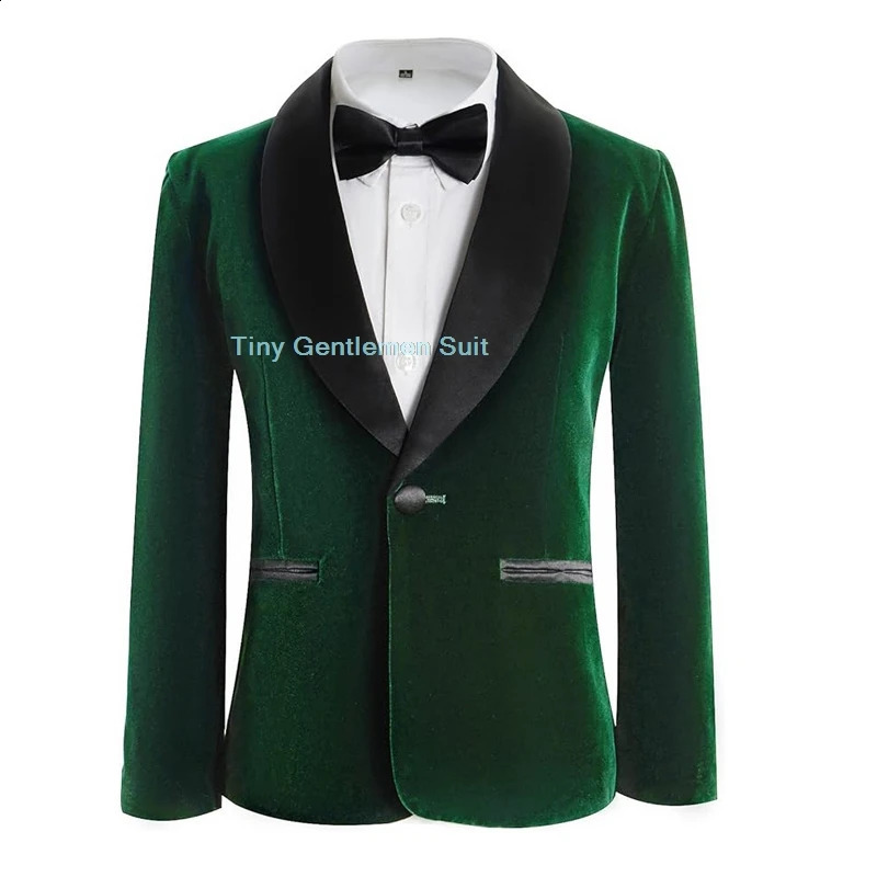 Boys Formal Green Velvet Suits Set Child Wedding Prom Party Pography Costume Kids Blazer Pants Bowtie Outfit 240401