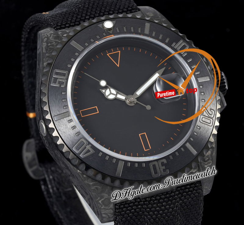 43mm morador marinho átomo carbono a3235 masculino automático Diwf v3 Dial laranja preto Dial de nylon Strap Super Edition Mesmo cartão serial Puretime Relloj Hombre Montre Hommes Ptrx