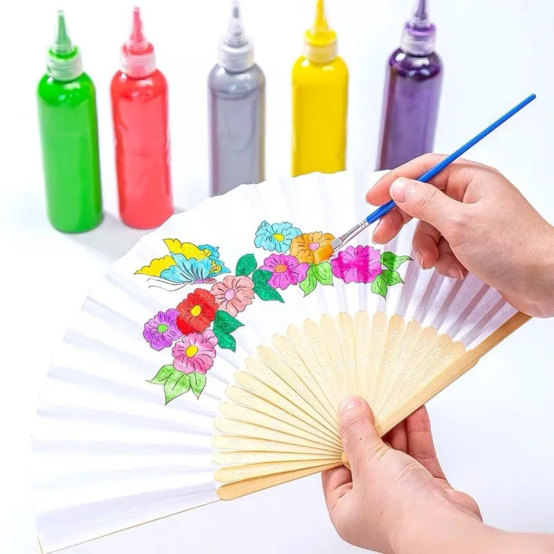 DIY Folding Fan Solid Color Single Sided Paper Fan Children`s Painting Gift Wedding Gift Party Favors