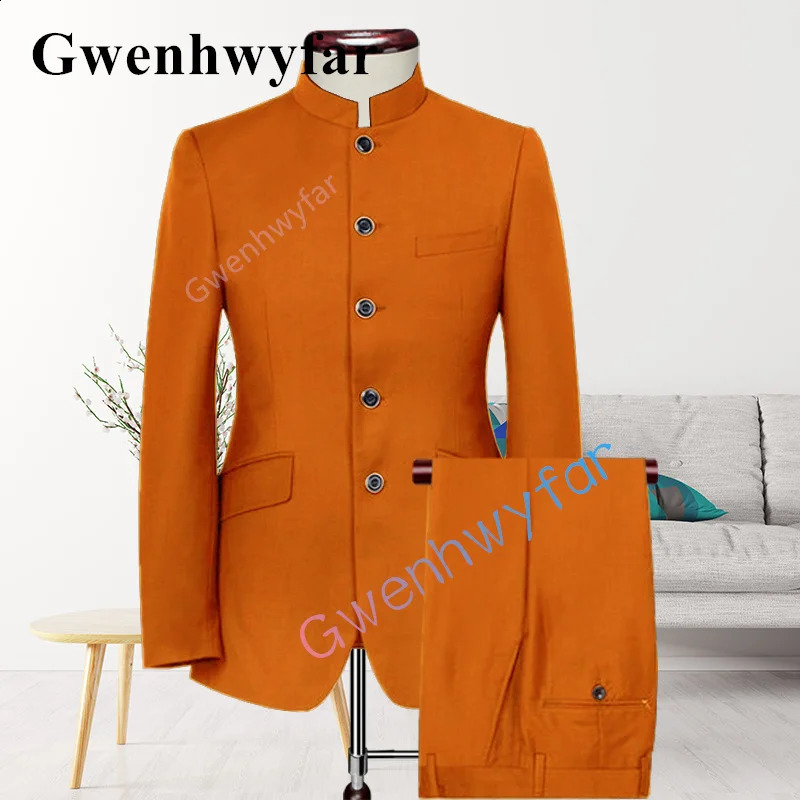 Gwenhwyfar Прибытие в индийский стиль пользовательский размер ярко -оранжевый смокинг жених свадебный дизайн тенденции мужчины два часа 240326