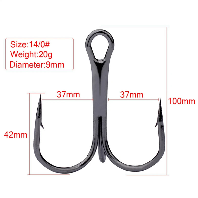 12/0 14/0 Modelo Três âncoras Triplo Gancho triplo sem penas Naked Barbed Hook Pike Fishing Tackle 240328