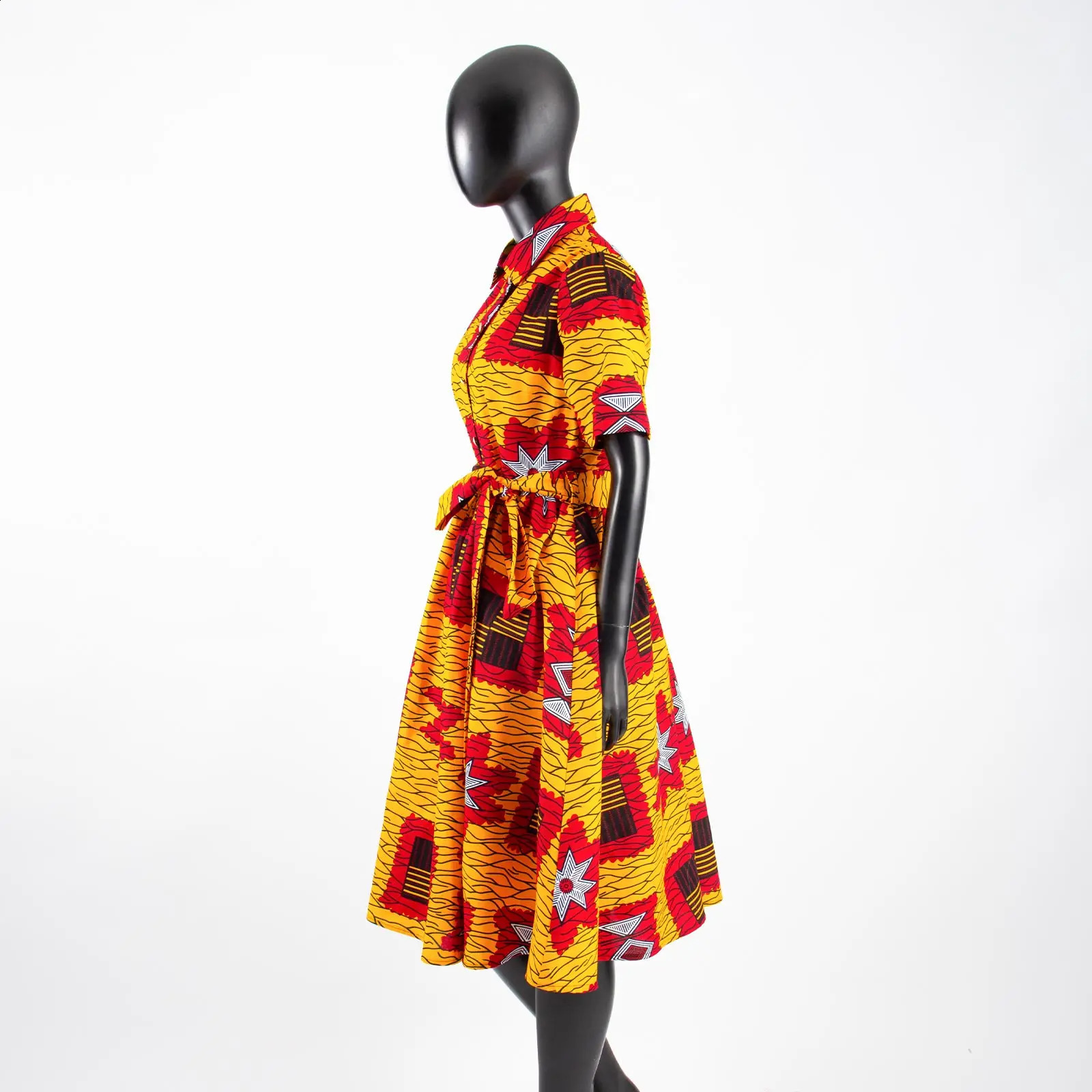 Robes africaines pour femmes à manches courtes Vneck haute taille ankara tissu imprime robe formelle pur coton bazin riche s2025072 240401