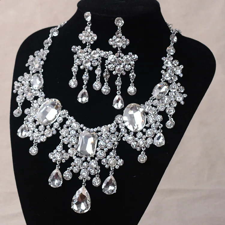 African Beads Jewelry Sets Big Rhinestone Water Drop Statement Necklace Earrings Set Classic Indian Crystal Bridal Jewelry Set 240320