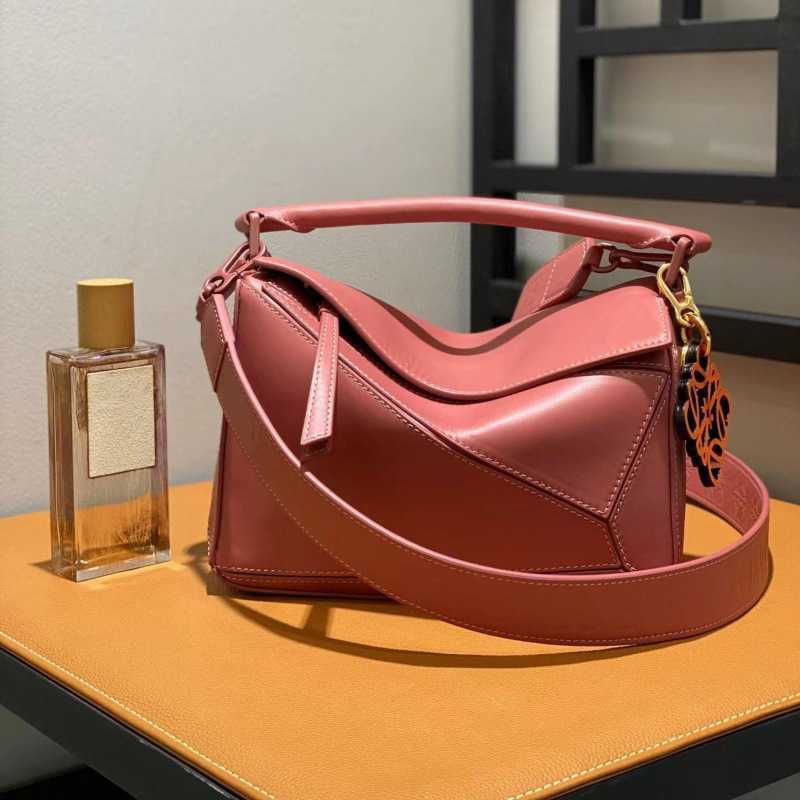 Series New Wide Shoulder Strap Silk Face PUZZLE Geometric Bag Cowhide Mini Single Diagonal Straddle Womens