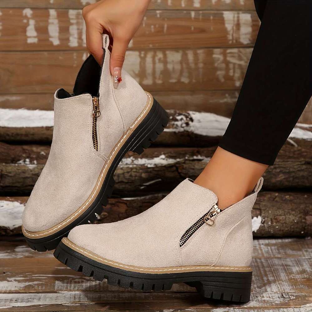 Stylish Comfort Black Ankle Boots - Soft Cushioned Flat Sole, Breathable Material, Dual Zipper Closure, Round Toe Design for All-Season Everyday Wear
