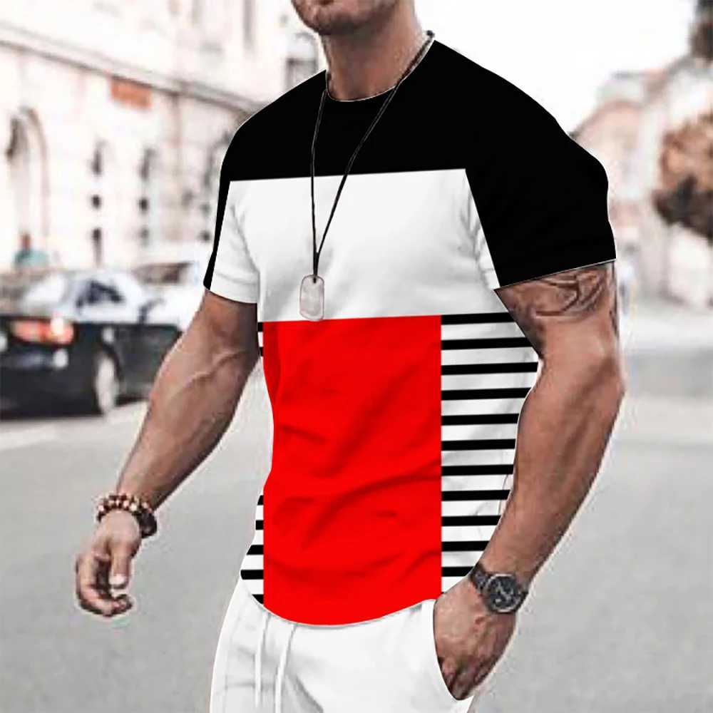 T-shirt da uomo Estate strisce colorate Stampa T-shirt da uomo Stile a righe Allentato Manica corta T-shirt casual T-shirt oversize Abbigliamento uomo 2445