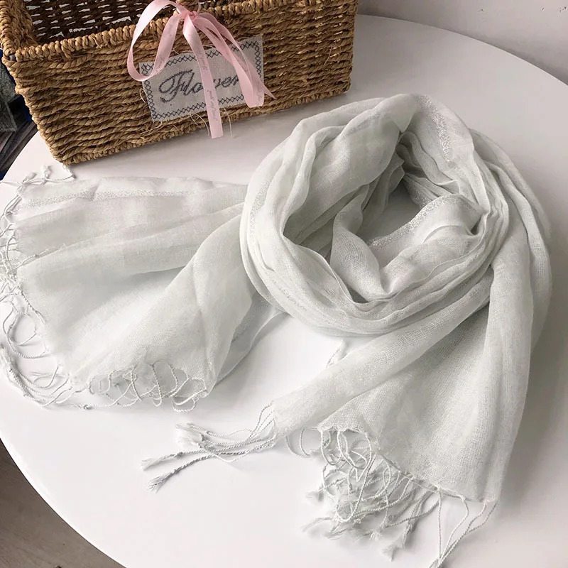 cotton linen light women Scarf Fashion Long Size Lady Wraps Solid Color Muslim Head Scarf Shawls And Wraps 240403