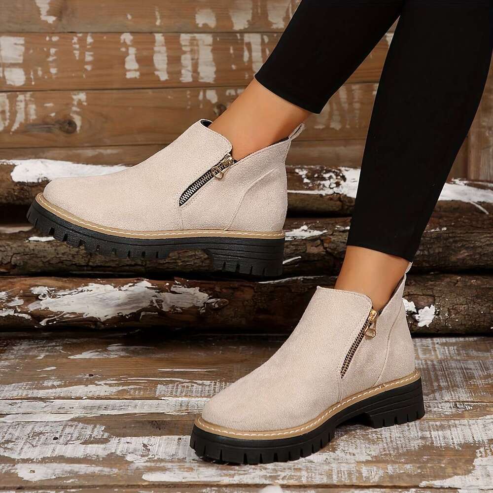Stylish Comfort Black Ankle Boots - Soft Cushioned Flat Sole, Breathable Material, Dual Zipper Closure, Round Toe Design for All-Season Everyday Wear