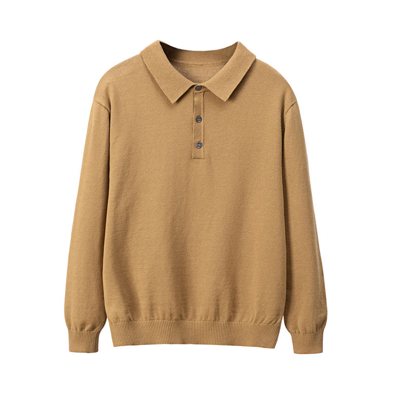 Итальянский свитер мужчина чисто хлопкового отворота с длинным рукавом поло в рубашке для рубашки бизнеса Случайный осенний топ -свитер с твердым цветом