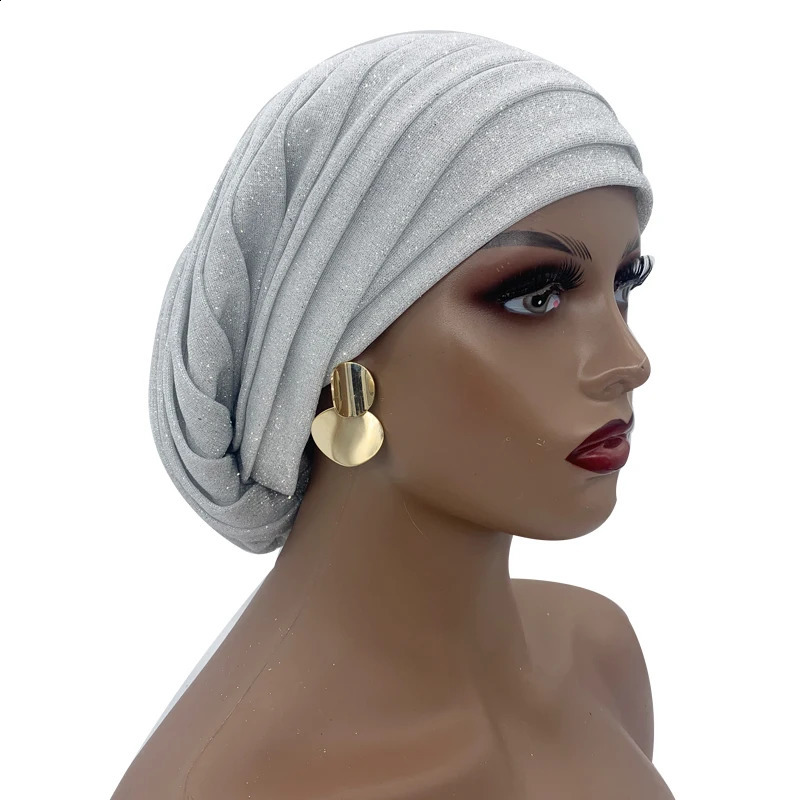 Muzułmańska czapka chustka turbante mujer afrykańska głowa brokatowy pełny ciśnienie czapka turbanowa dla kobiet dama głowa 240403