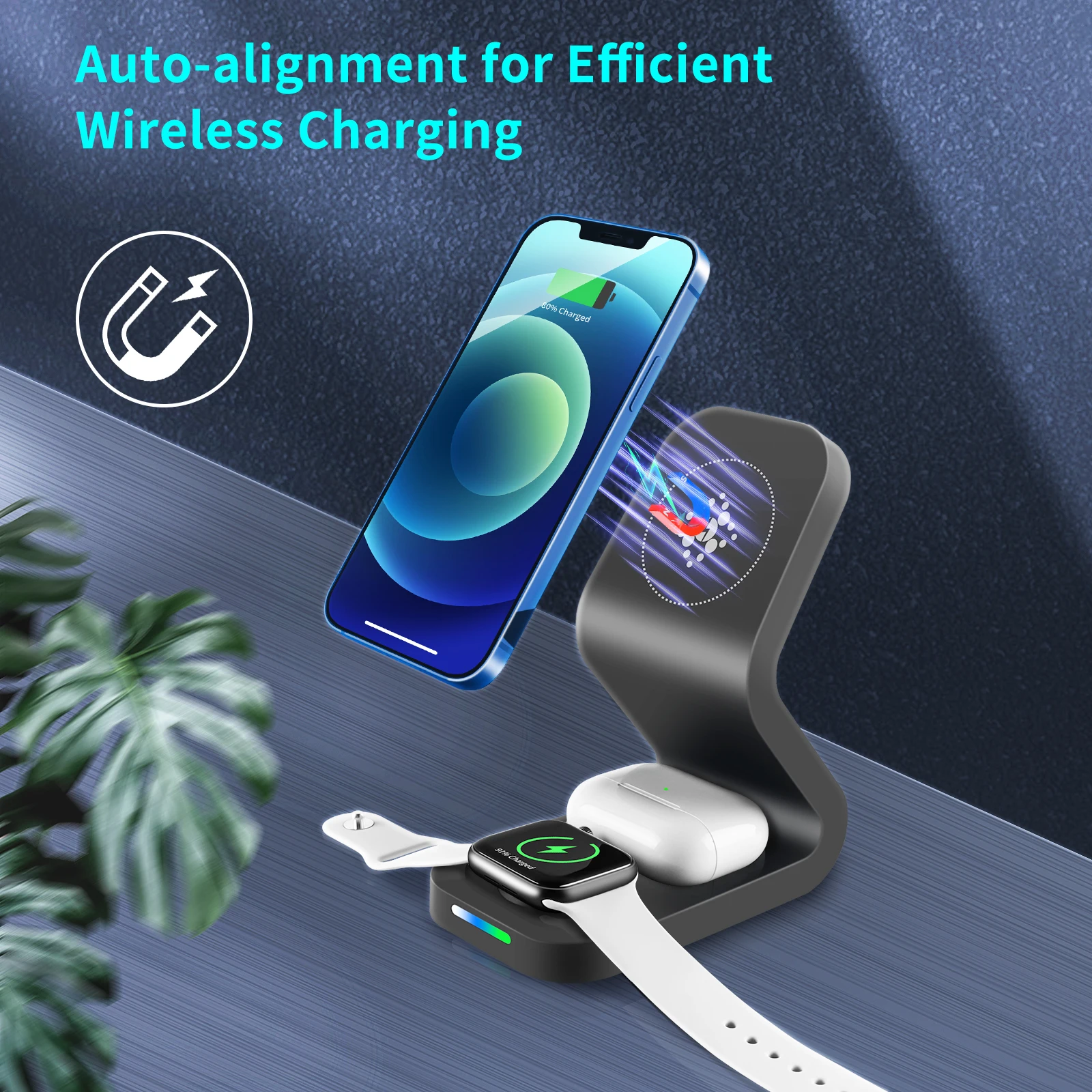 Chargers 3 en 1 15W Wireless Charger Stand Magnetic Induction Chargers Wireless Chargers Estación de carga rápida para iPhone 13 Apple iWatch AirPods