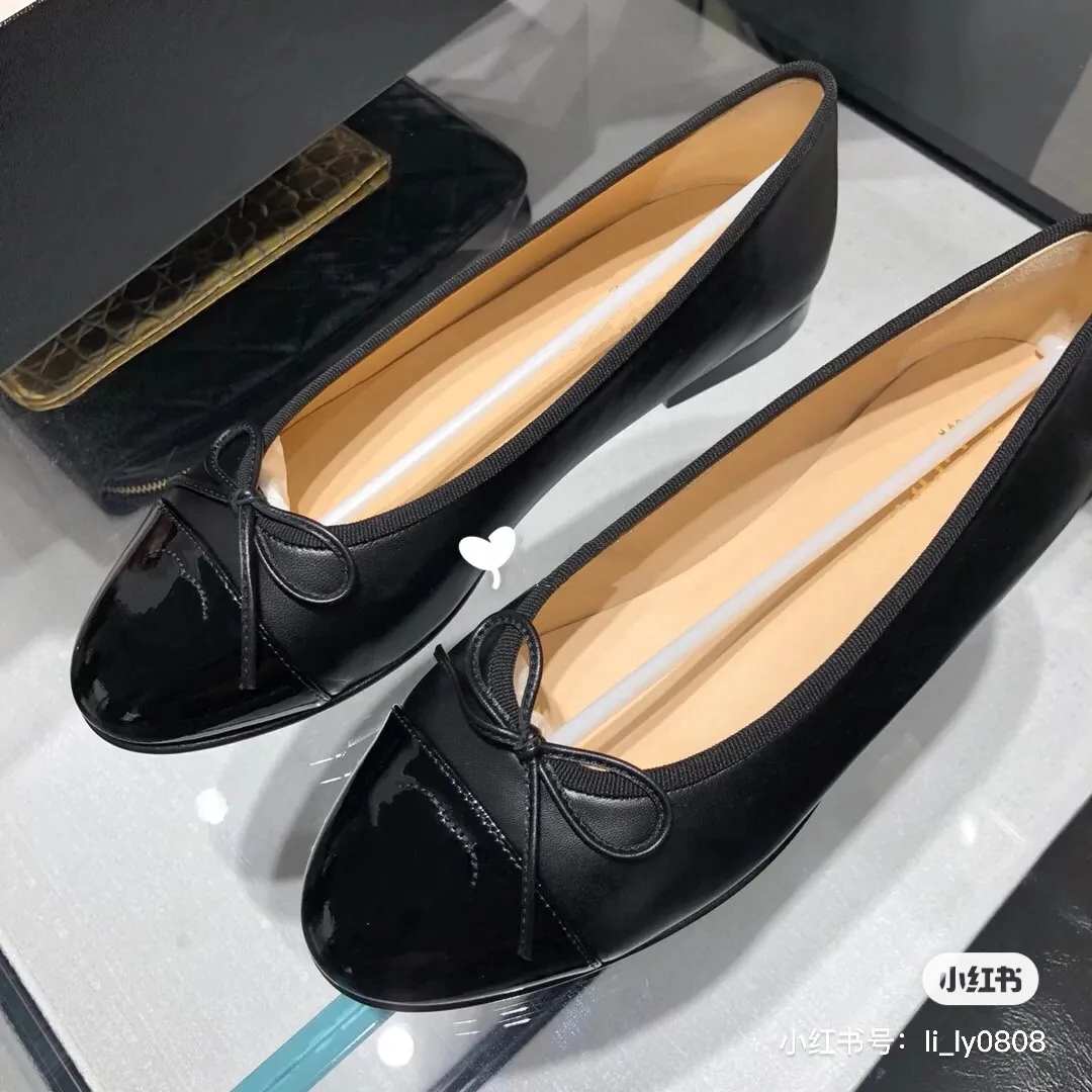 Paris Luxury designer Black Ballet Flats Shoes Women brands Quilted Genuine Leather Slip on Ballerina Round Toe Ladies Dress Shoes channel Zapatos De Mujer