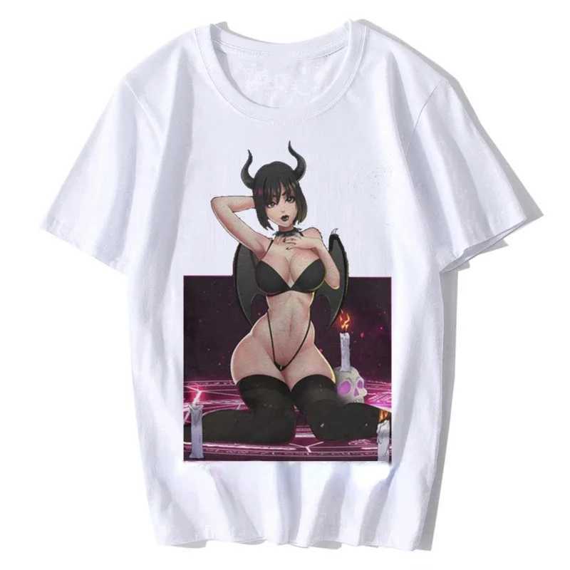 Mäns t-shirts anime Lewd Sexig Japan Waifu T Shirts Succubus Girl Crazy T-shirt Men Short Sleeve Hentai Tops Harajuku Cotton Otaku Graphic Tees 2445