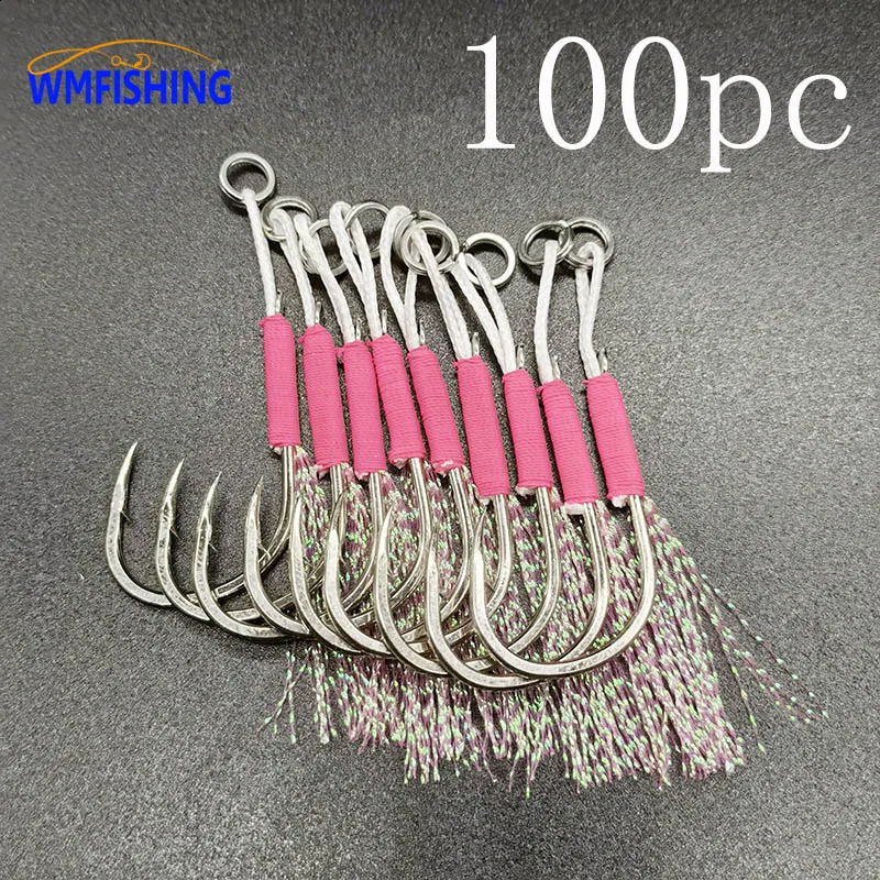 Pink Fishing Hoo Klure Slow Jigging Fishing Guss Jigs Assist Haken Stachelbalte -Jig -Haken Feder Feder hoher Kohlenstoffstahl 240328