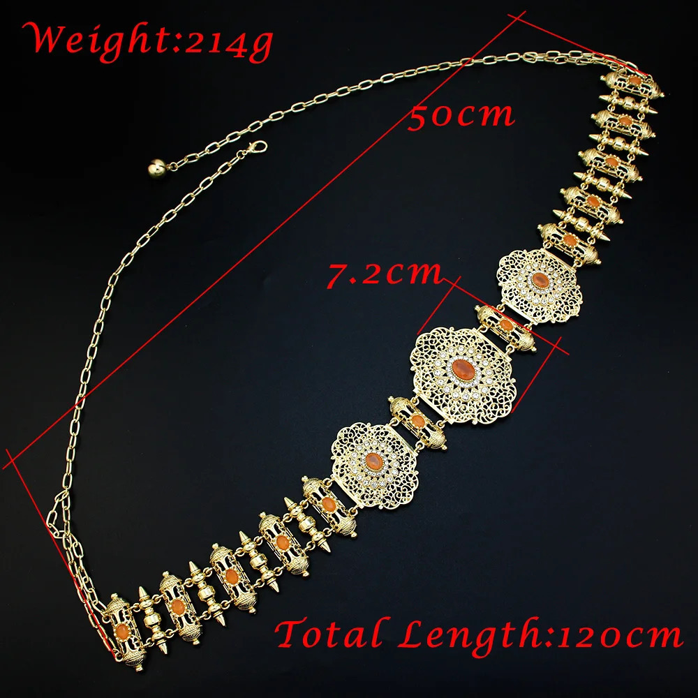 Sunspicems Chique metalen taille ketting Marokko riem bruid lichaamsketen goud kleur oranje vrouwen caftan abaya riem Arabische bruiloft sieraden 240329