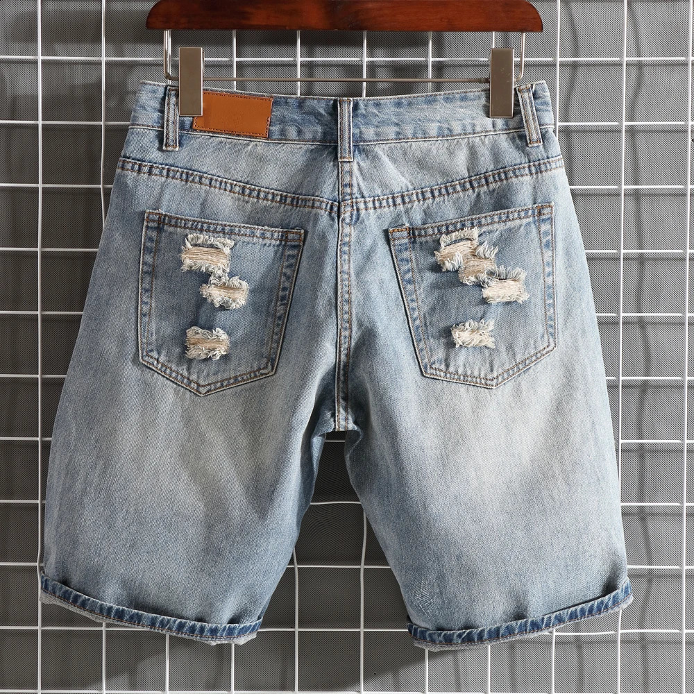 Varumärke Mens Stor storlek Shorts Knärlängd sommarbockar denim Bermuda Classic Stretch Short Trousers Jean Male D30 240329