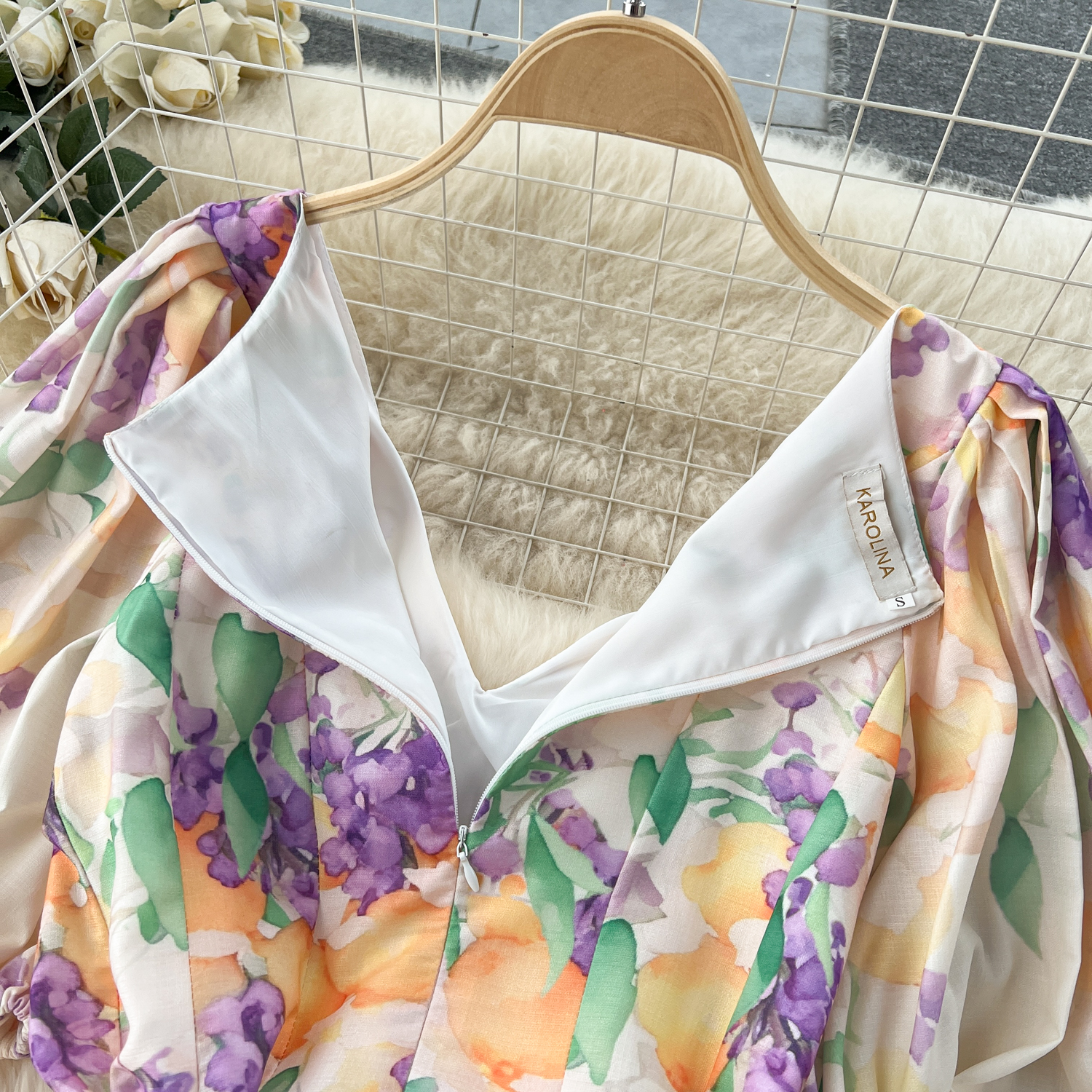 Basic Casual Kleider Mode Sommerurlaub Floral Print Robe Kleid Kurzfilm Puffärmel