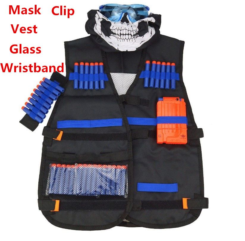 Kids Tactical Vest Kit Nerf Guns Series Refill Darts Reload Clips Tactical Mask Wrist Band and Protective Glasses Nerf Vest Toys
