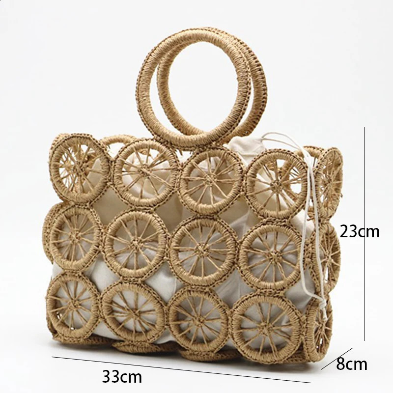 Mode Rattan Hollow Straw Bags Wicker Woven Women Handgjorda handväskor Summer Beach Travel Shoule Lady Bali Purses 240322